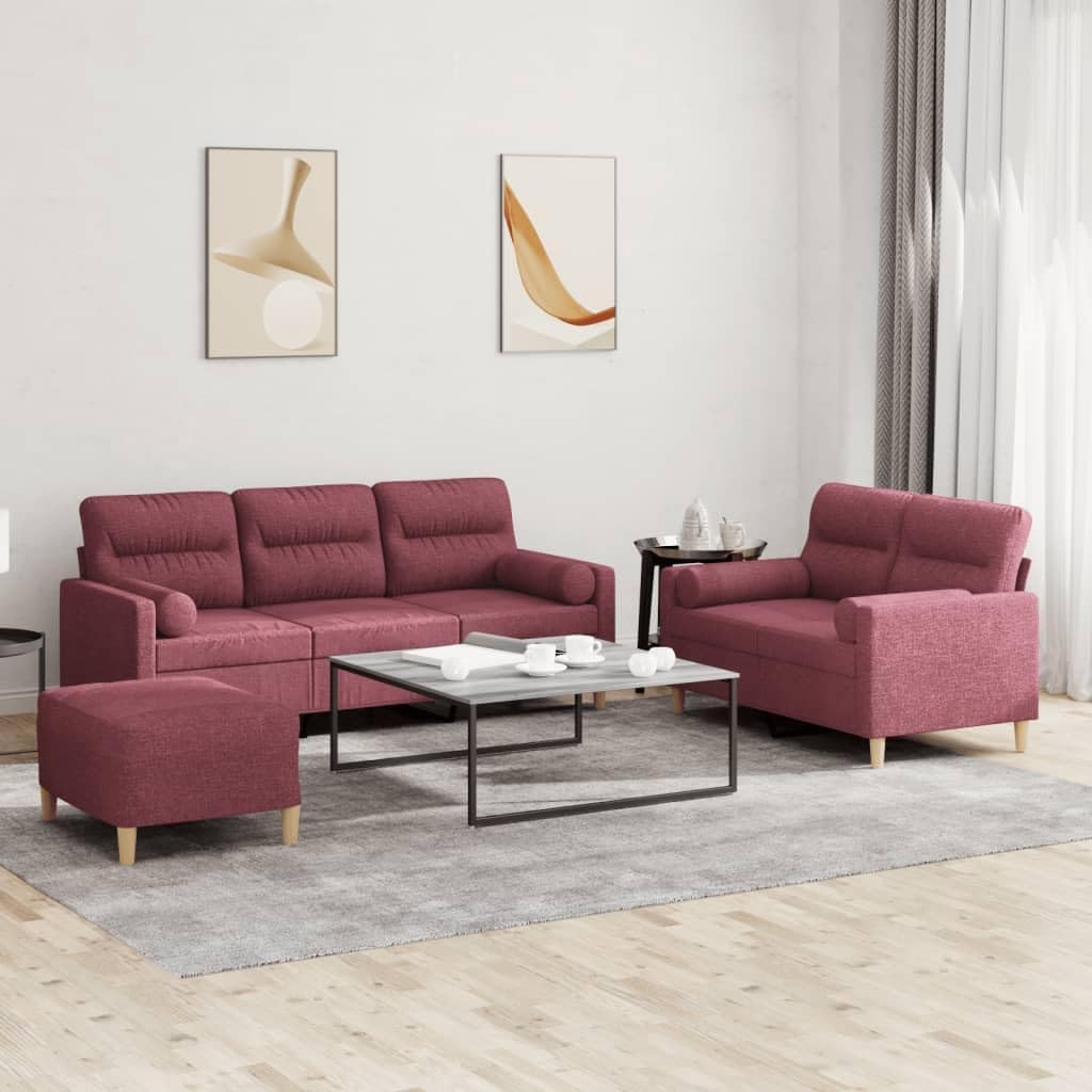 Sofagarnituren, 3-Sitzer Couch, Fußhocker, Zierkissen, stabilem Gestell für Wohnzimmer, Gästezimmer, platzsparend und komfortabel, Traylux