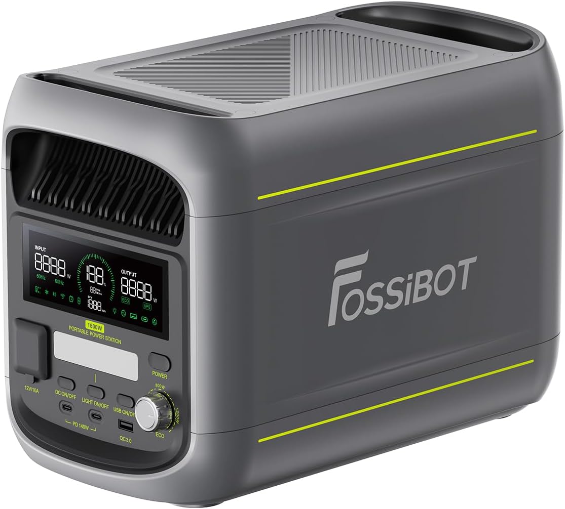 FOSSiBOT F1800 Tragbare Powerstation, 1800W, 1024Wh LiFePO4 Solargenerator, 100W Typ-C, 45 Min. Schnellladung von 0-80%, für Reise, Camping