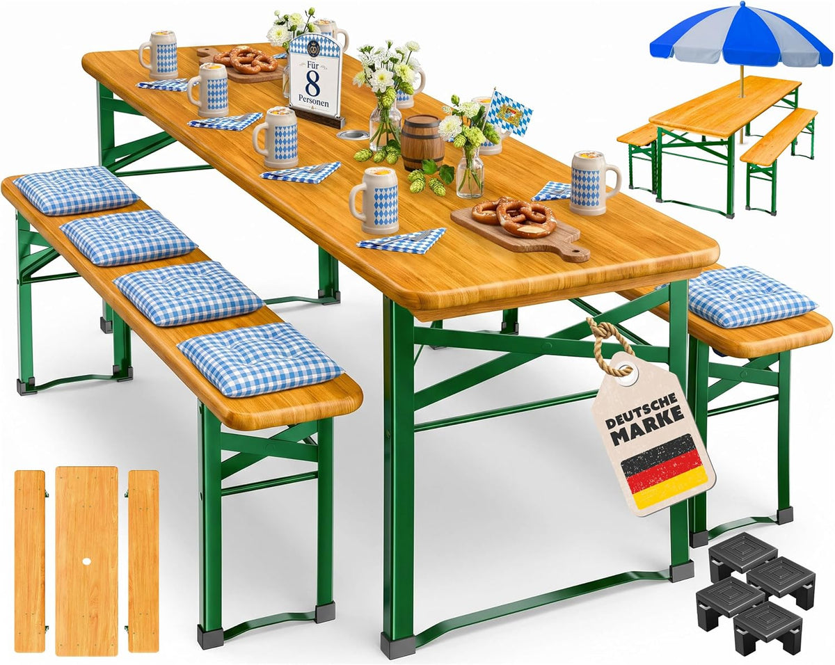 Gartenmöbel-Set, ® Bierzeltgarnitur 3-TLG., Festzeltgarnitur klappbar, Biertisch mit 2 Bierbänken, Partygarnitur, Sitzgarnitur, wetterfest, stabil