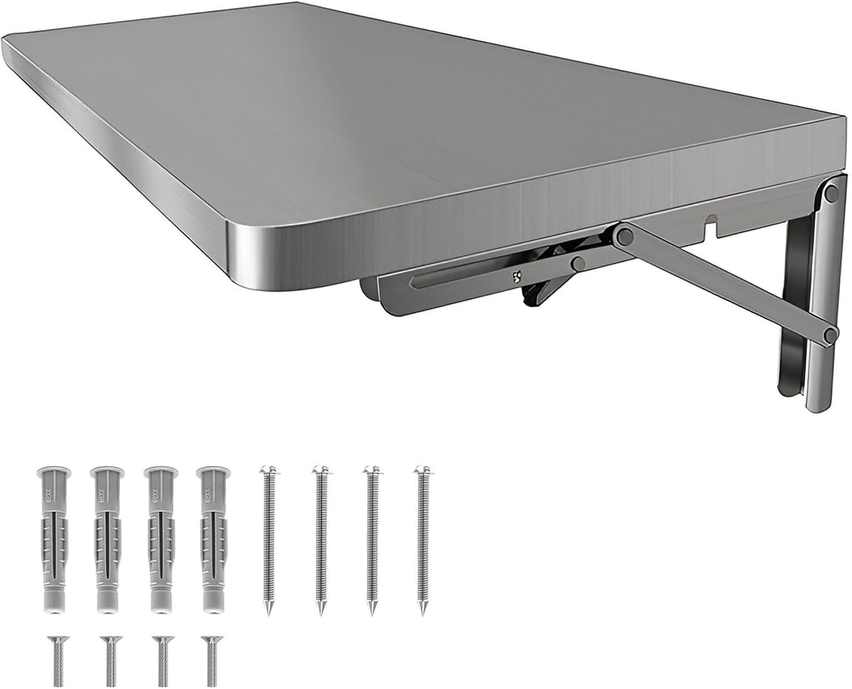 Klapptische, Wandtisch aus Edelstahl, verdickter Wandschreibtisch, Küchenregal, Wäscherei, klappbares Design, 0, 8 mm gebürsteter Edelstahl