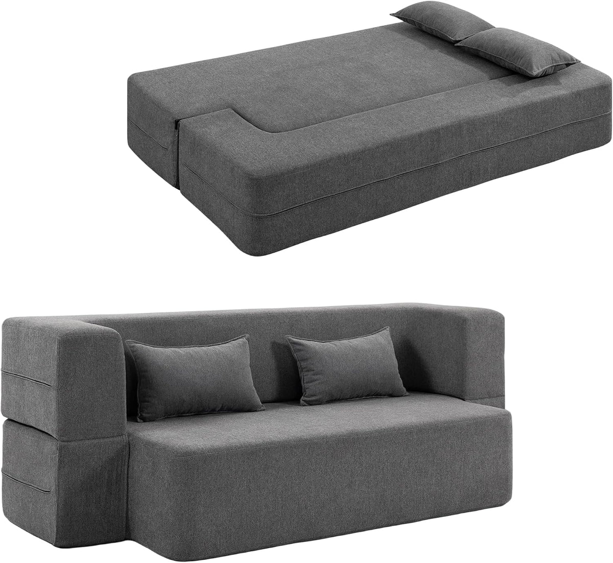 Sofa 2-Sitzer-Schlaf, Bodensofa mit Breiten Armlehnen 2 Kissen Grau, HOMCOM