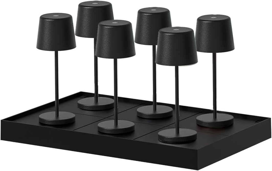 Tischlampen, KELLY Mini Tischleuchte, kabellos, Aluminium, LED, Weiß, dimmbar, Höhe 22 cm, mit Ladeplatte, 6 Stück, Lumisky