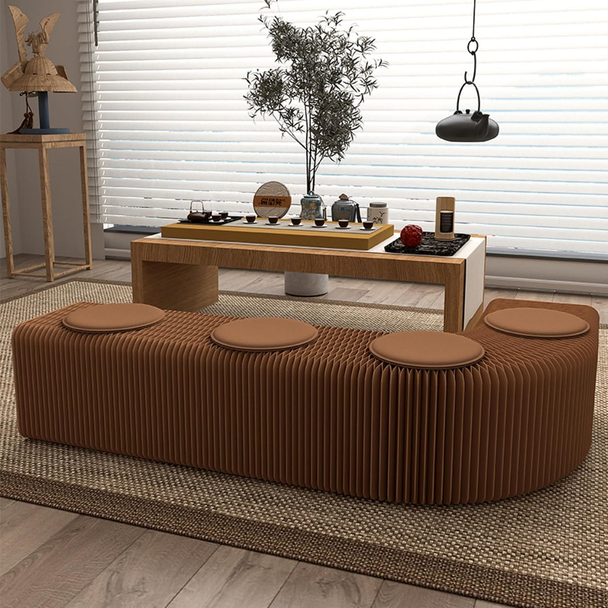 Generisch Faltbare Kraftpapier- Hocker, mit PU Sitzkissen, Tragbare Sitzgelegenheit mit Akkordeon-Design, Platzsparende Leichter Sitzhocker, für Flur
