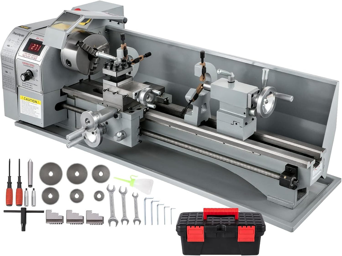 SHENGJINSH Metalldrehmaschine, 220×750mm Drehmaschine, Tisch Metaldrehmaschine, stufenlose Drehzahlregelung von 50 bis 2250 RPM, Gewindeschneidetisch