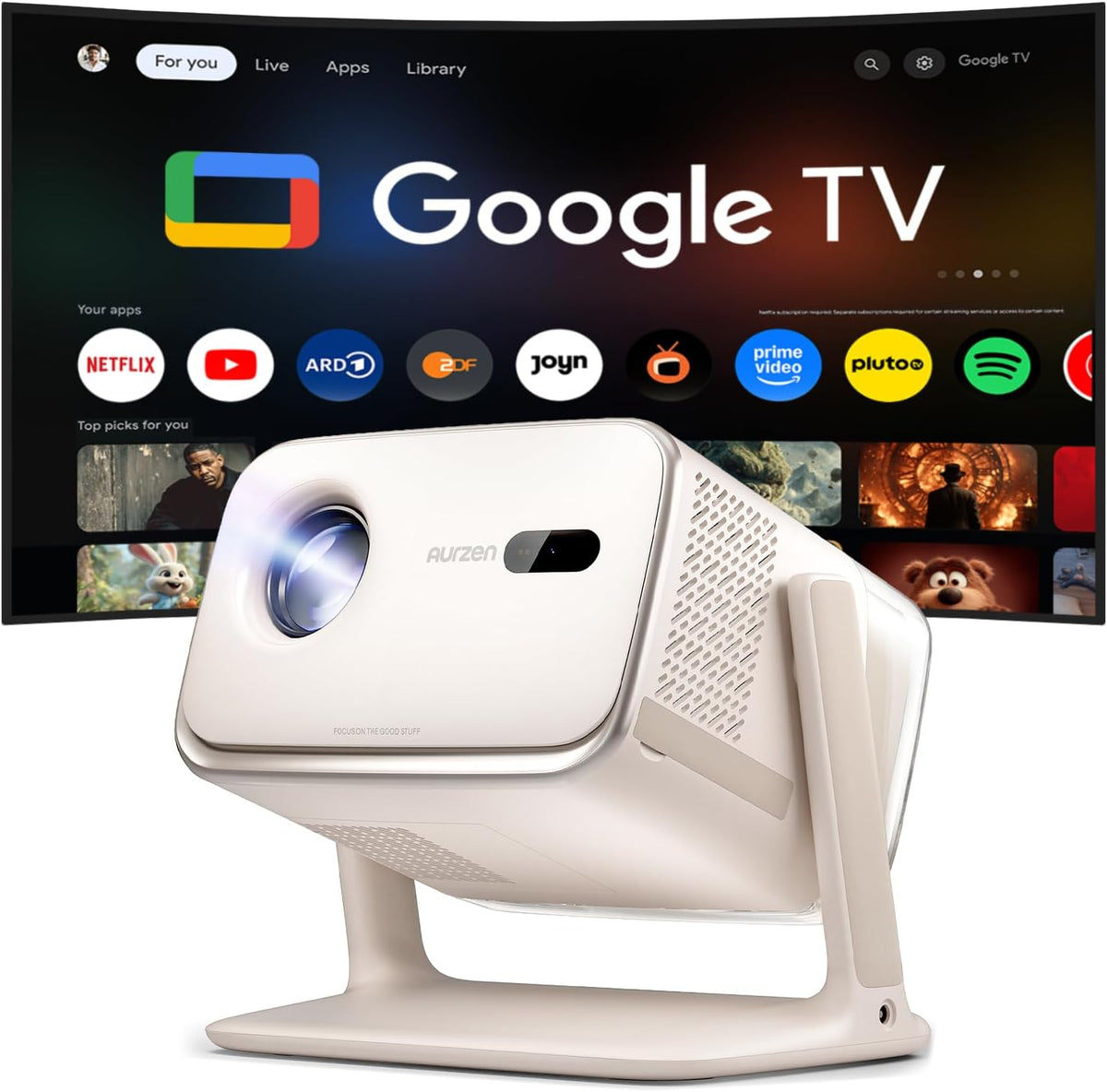 Aurzen Beamer,   Boom mini Smart Beamer Outdoor mit Google TV, 20W Dolby
