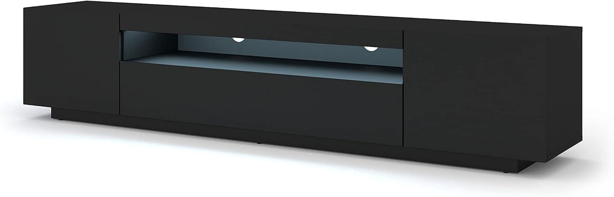 TV-Lowboard, Fernsehtisch 200x42x37 cm, Hängend oder stehend, Modernes TV Möbel, Wohnzimmer Schrank mit LED - Schwarz Matt, BIM Furniture