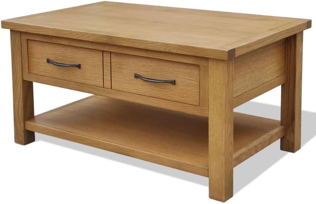 Beistelltisch 88x53x45 Couchtisch cm aus Massivholz Eiche Rustikaler, mit großer Schublade Sofatisch fürs Wohnzimmer Schlafzimmer Flur, Foknhdi