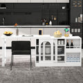 Sideboard 360° Ausziehbarer Bartisch Drehbares, Essbar, Modernes Multifunktionales Bar Tisch, mit Glasschiebetür und Stauraum Regal, für Küche