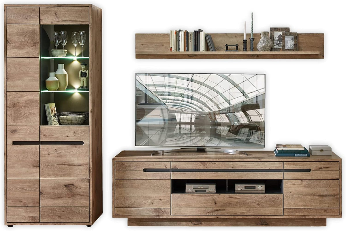 Stella Trading BELLANO Wohnwand, Komplett-Set in Viking Eiche Optik