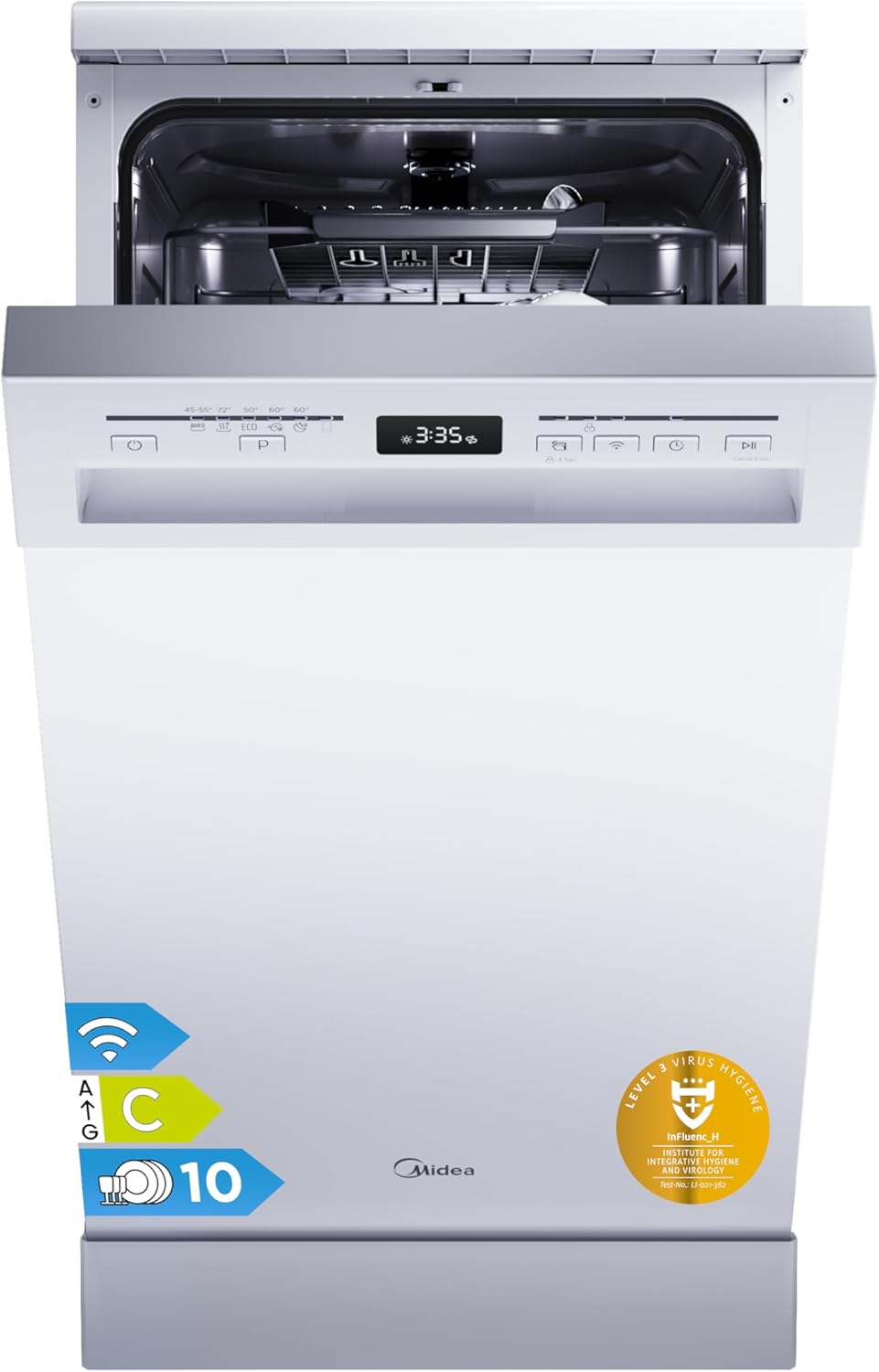 Midea 60-cm-Geschirrspüler, Spülmaschine 45cm Freistehend & Unterbaufähig 10 Maßgedecke EEK C