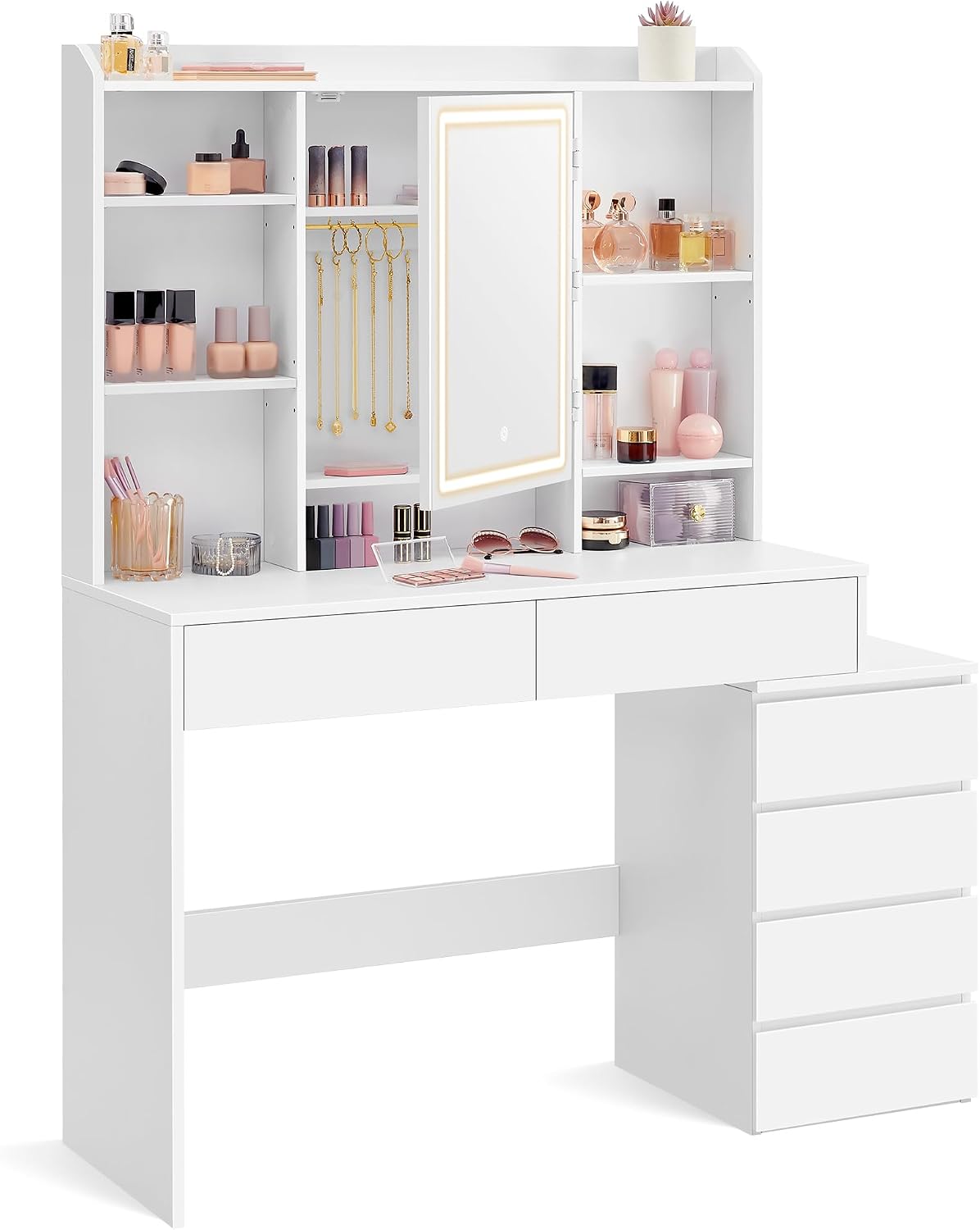 Schminktisch, mit LED-Beleuchtung, 40 × 117, 5 × 145 cm, VASAGLE