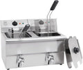 METRO Professional Tiegelfritteusen, Doppel Fritteuse GDF5028, Edelstahl, 2 x 8 L, mit Ablasshahn und Deckel, abnehmbares Bedienfeld, silber