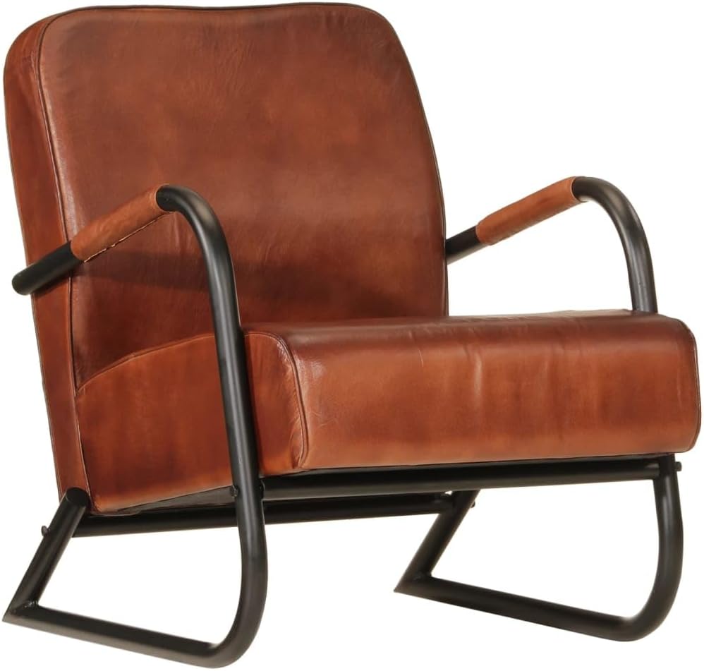 Sessel Brauner Echtleder, mit robustem Eisengestell für optimalen Sitzkomfort und stilvolles Design im Wohnzimmer
