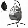 Hängesessel, Faltbare Eierschaukel mit Gestell, Polyrattan, bis 150kg, inkl Kissen, Grau, JustSmart