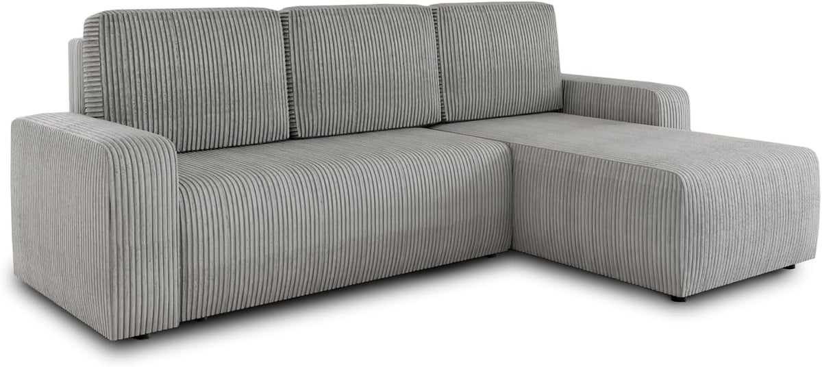 Sofa Eck, Roma L mit Schlaffunktion und Bettkasten - Cord Stoff - L-Form Couch, Polstersofa, Schlafsofa