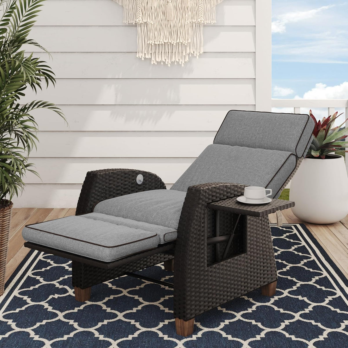 Liege Relax, Liegesessel mit Sitzkissen Gartensessel Verstellbare Rückenlehne Rattan Sonnenliege für Innen