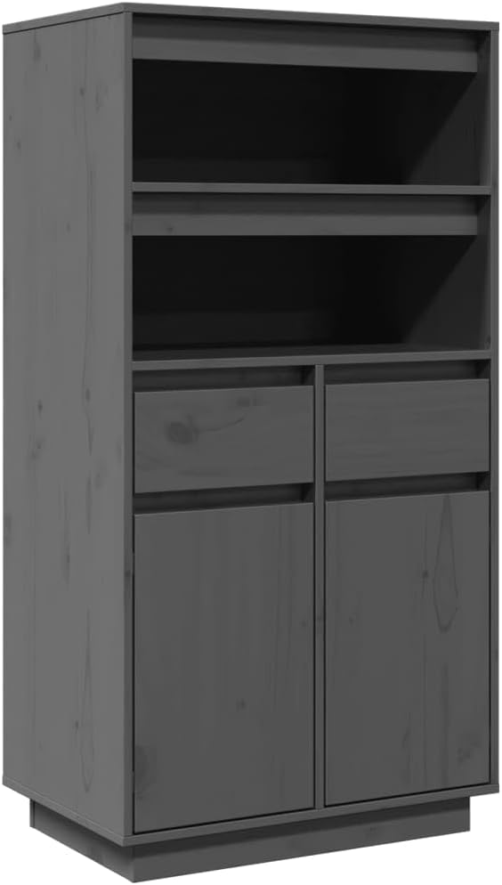 Kommode Highboard Sideboard, Schrank Anrichte Beistellschrank Mehrzweckschrank Hochschrank Standschrank Grau 60 × 40 × 116, 5cm Massivholz Kiefer