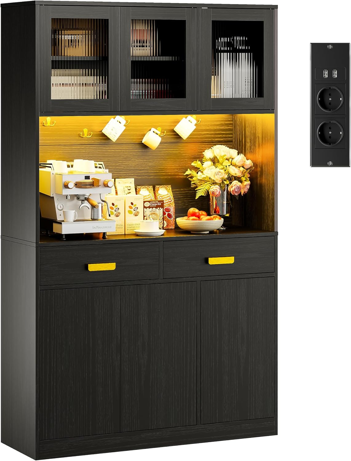 Sideboard, Küchenschrank mit Arbeitsplatte, Buffetschrank mit Steckdose und LED, IRONCK