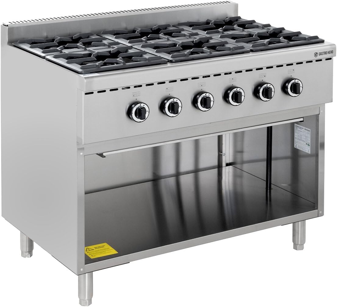 GastroHero Gas Herd, 6 Brenner, offener Unterbau, Edelstahl GHBO6B
