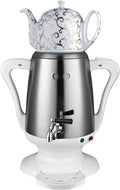 Generisch 4L Elektrischer Teebereiter Edelstahl Wasserkocher, mit Keramik-Teetasse, Anti-Verbrühungs-Griff, ideal für türkischen und russischen Tee