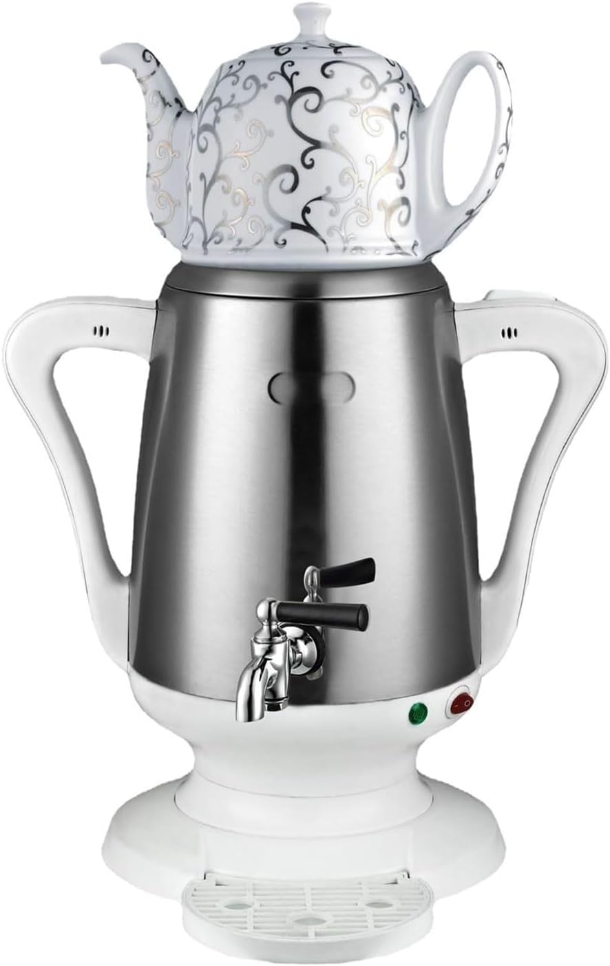 Generisch 4L Elektrischer Teebereiter Edelstahl Wasserkocher, mit Keramik-Teetasse, Anti-Verbrühungs-Griff, ideal für türkischen und russischen Tee