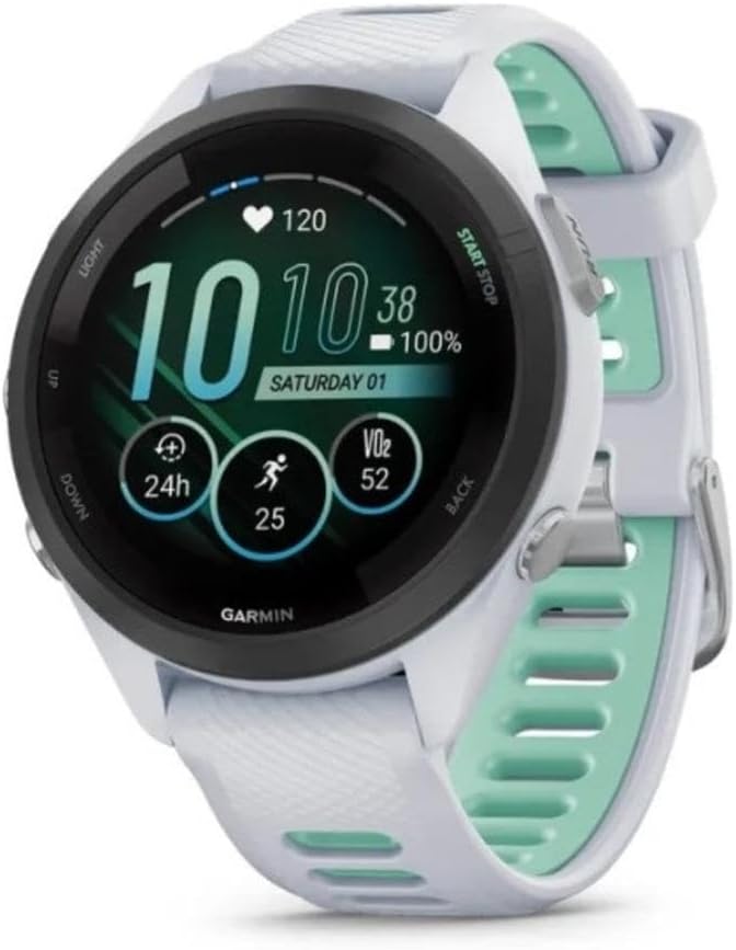 Garmin Smartwatches, Forerunner 265S Running Smartwatch für Unisex, 42 mm Größe, Whitestone/Neo Tropic (Renewed)