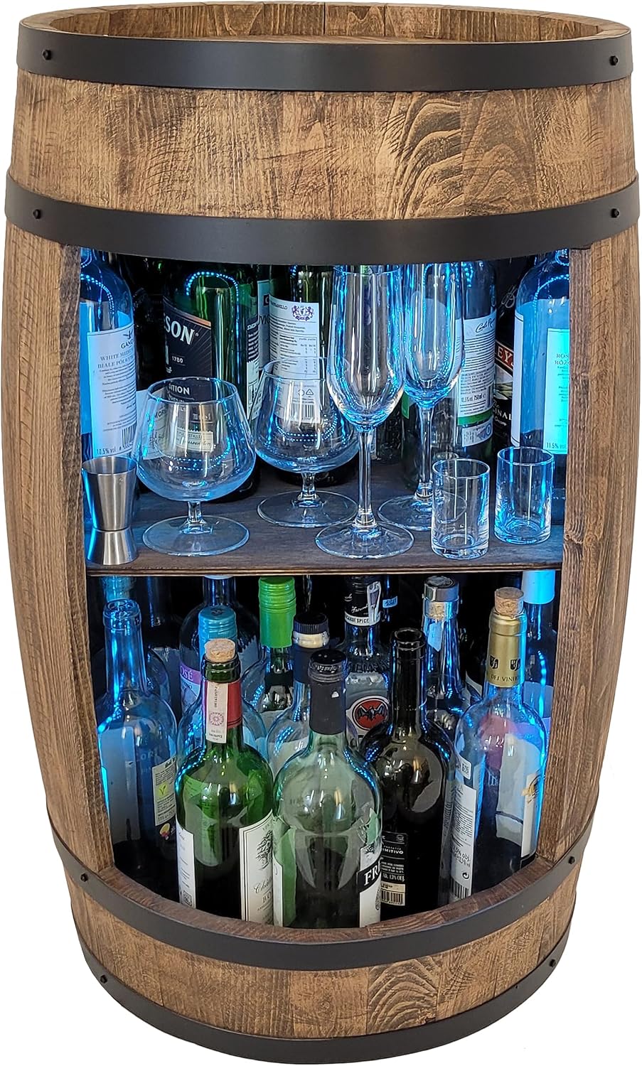 Tisch LED RGB Weinfass als Weinregal - Weinschrank Barschrank Leuchten Bar, aus Holzfass