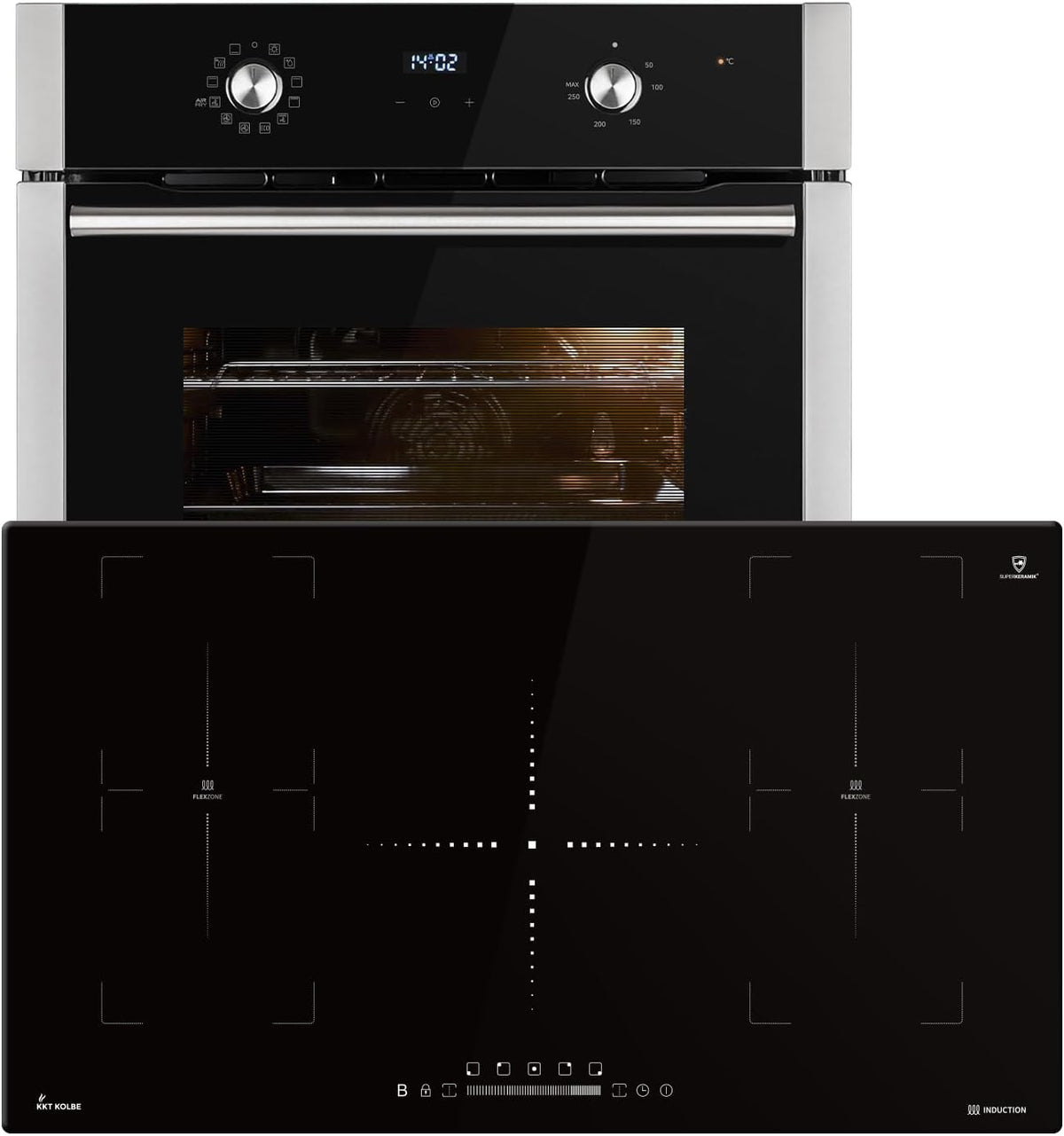 KKT KOLBE Herdsets, Autarkes Herdset: 60cm Einbaubackofen BO8810SS + 90cm Induktionskochfeld IH89005FZ