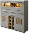 Barschrank FUN PLUS 2, in Basalt mit Hirnholz-Applikationen - Modernes Highboard mit LED-Beleuchtung - 120 × 129 × 37 cm (B/H/T), Stella Trading