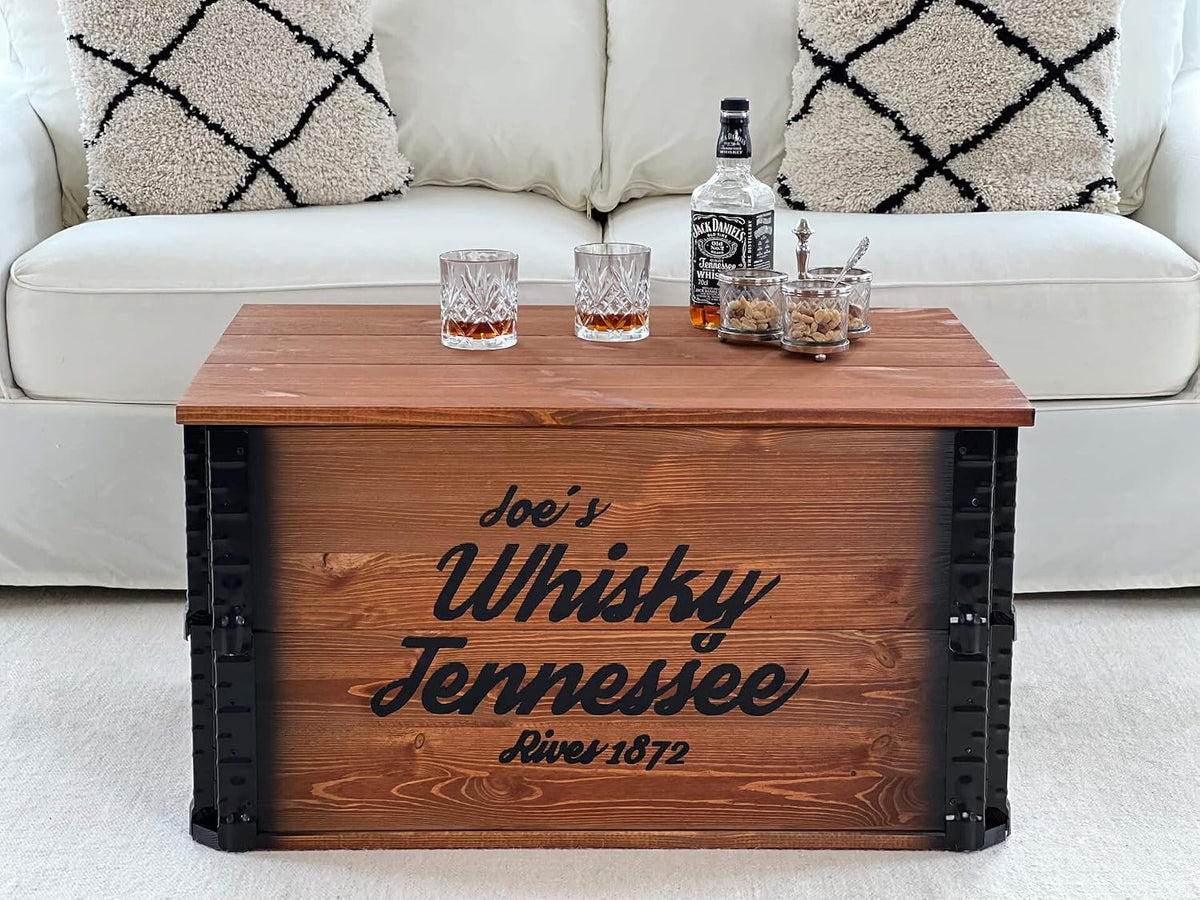 Beistelltisch Truhe Whisky Couchtisch mit Stauraum Truhentisch mit Deckel Vintage Möbel Shabby Chic aus Massivholz Holzkiste