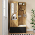 Schuhschrank Garderobe Set Flur Garderoben Komplettprogramme mit Spiegel, Sitzbank, Wandgarderobe mit Ablage, Schlafzimmer Garderobenset (Weiß+Schwarz