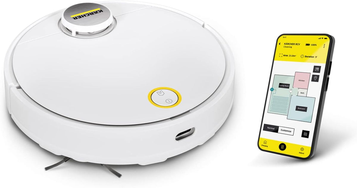 KÄRCHER Staubsaugroboter, Saugroboter RCV 3 mit Wischfunktion, smarte App-Steuerung, LiDAR-Laser-Navigation, Kartierung, Raum- und Hinderniserkennung