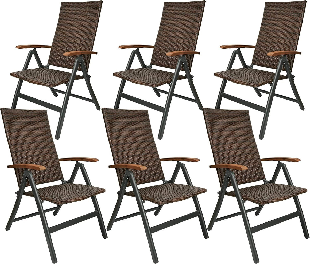 Gartenstuhl 6er Set Polyrattan, Modena - Braun Grau, BRUBAKER