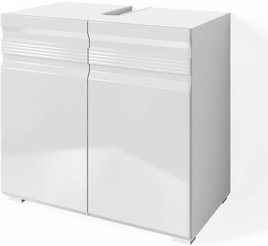 Unterschrank Waschbecken, Fredd, Weiß Hochglanz, 60 × 56 cm, Vicco