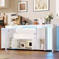 TV-Lowboard, Kommode Weiß Hochglanz Mit LED Beleuchtung, Modernes Sideboard Mit 2 Schubladen Und 4 Schränken