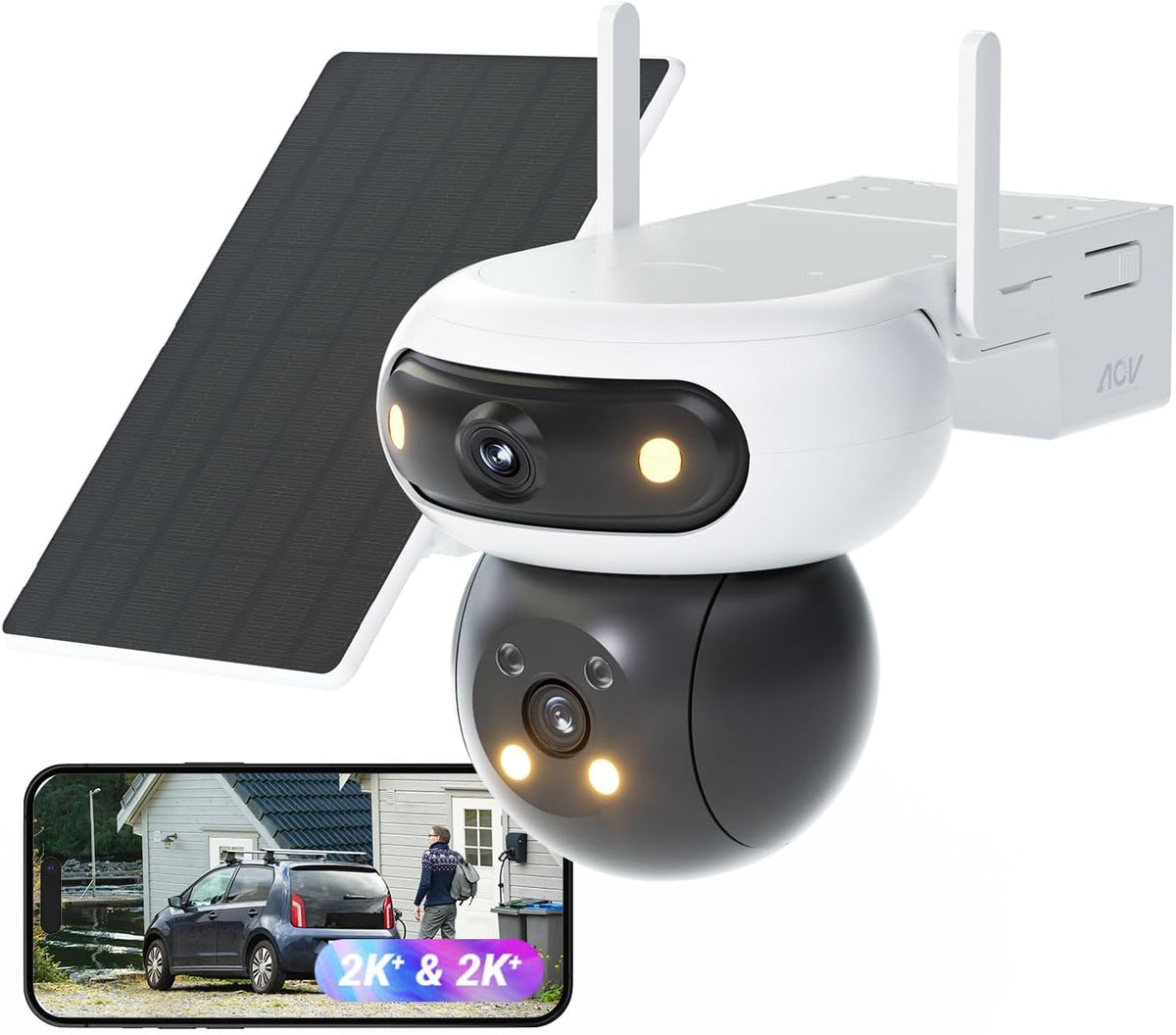 EZVIZ Überwachungskameras, 4MP+4MP WLAN Überwachungskamera Aussen Akku Solar, Pan&Tilt Dual-Objektiv, 10400mAh Batterie, Auto-Tracking, Farbnachtsicht