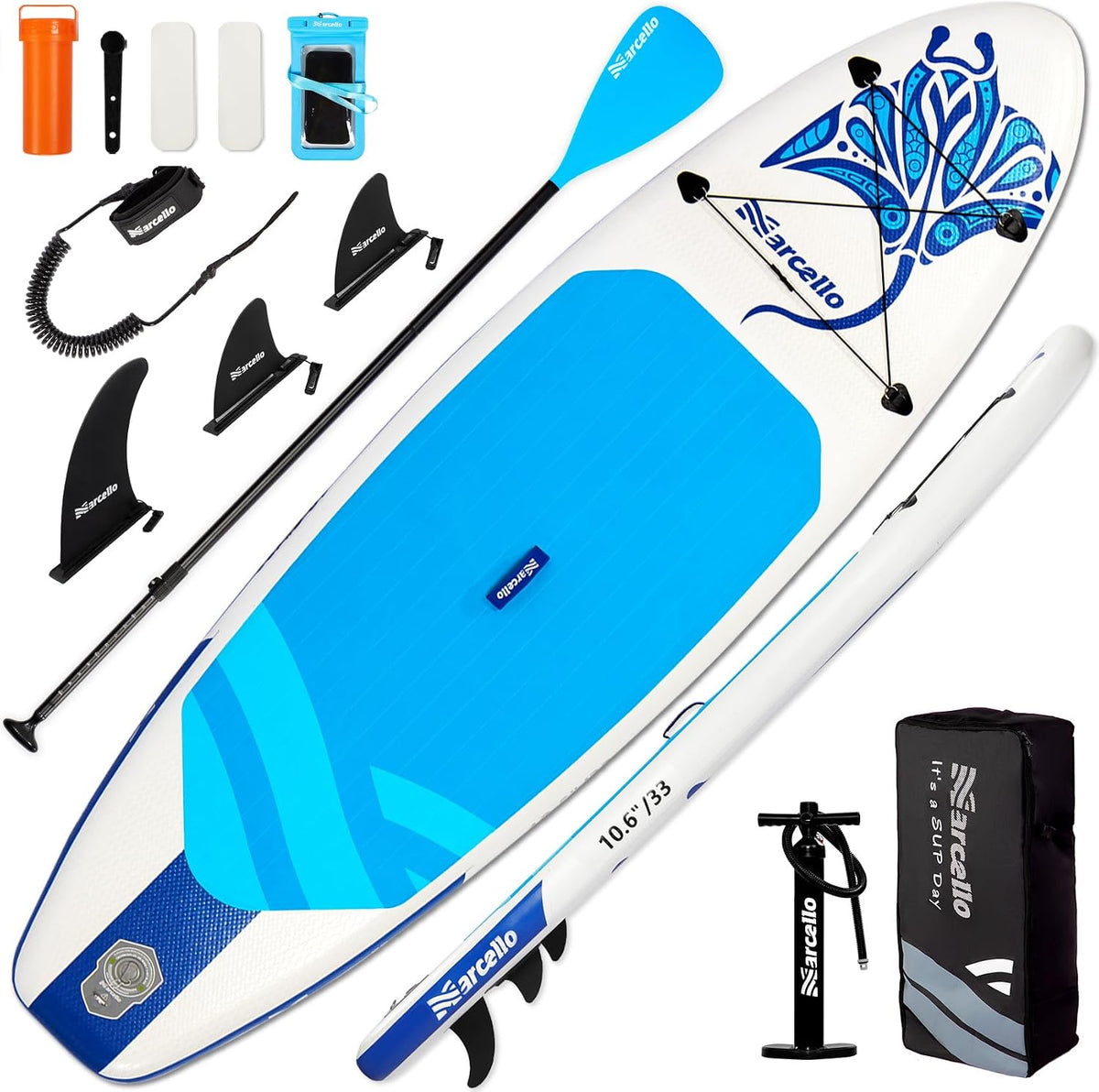 Marcello SUP-Board, Paddle Board mit Sitz, Ultra-Wide 10, 6 'x 33' x 6'/11 'x 35' x 6'