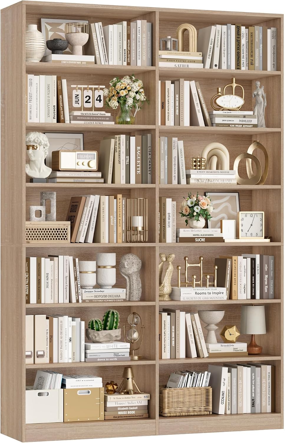 Bücherregal, 212 cm hoch Bücherschrank mit 14 Fächern Eiche, FirFurd