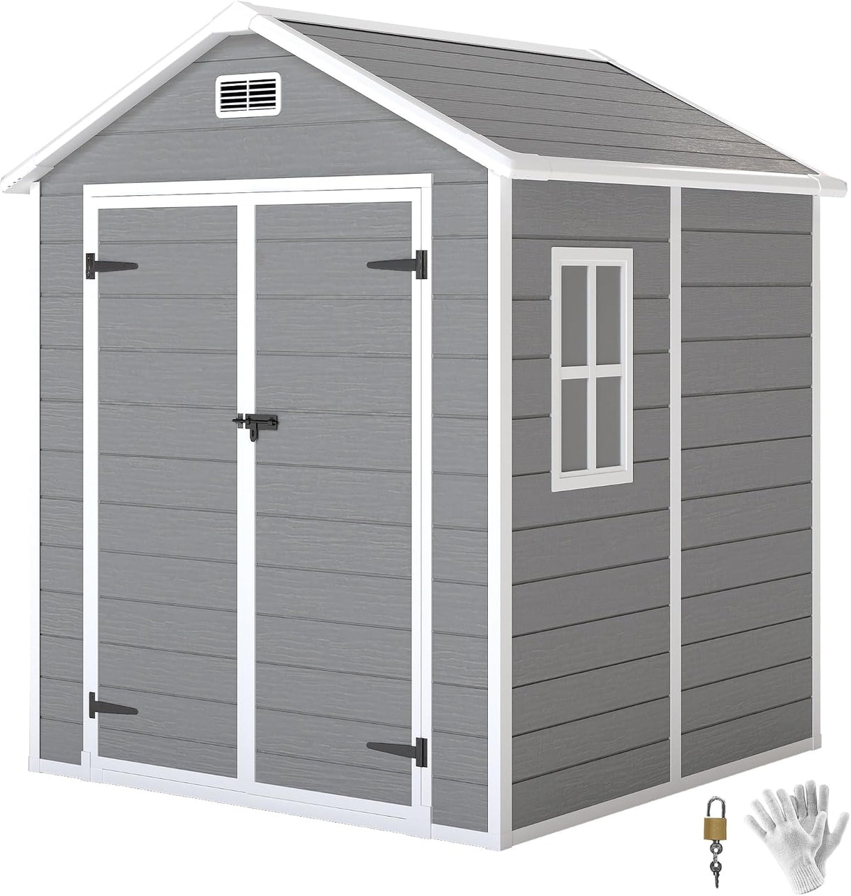 Outsunny Gerätehaus, 4m² Wasserdicht mit Boden 182 × 151 × 219/181 cm Grau