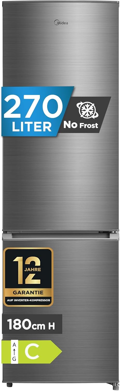 Midea Kühl-Gefrierkombination, 270L Kühlschrank mit gefrierfach, Nofrost, 180cm, EEK C, 140 kWh/Jahr