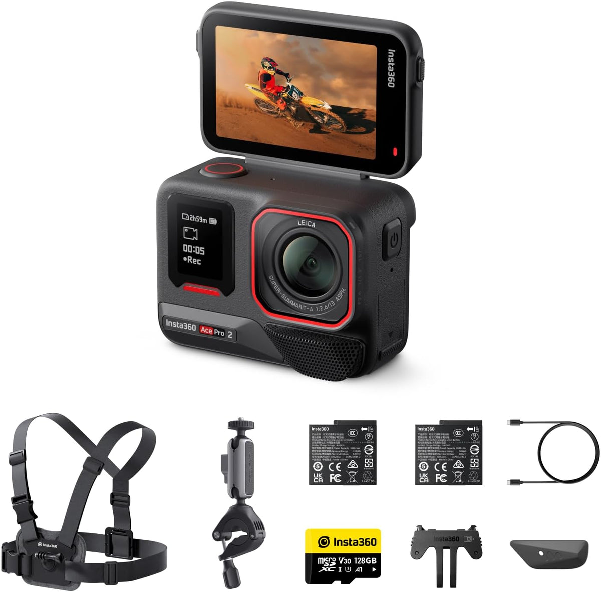 Insta360 Actionkameras, Ace Pro 2 Bike Bundle - 8K wasserdichte Actionkamera mit Leica entwickelt, 1/1, 3' Sensor, Dual-KI-Chip-System