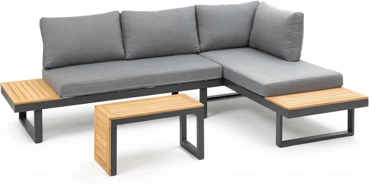 Gartenmöbel-Set Lounge-Set Samara, aus Aluminium, inklusive Kissen, Anthrazit/Holzfarben/Grau, Mittel, Greemotion