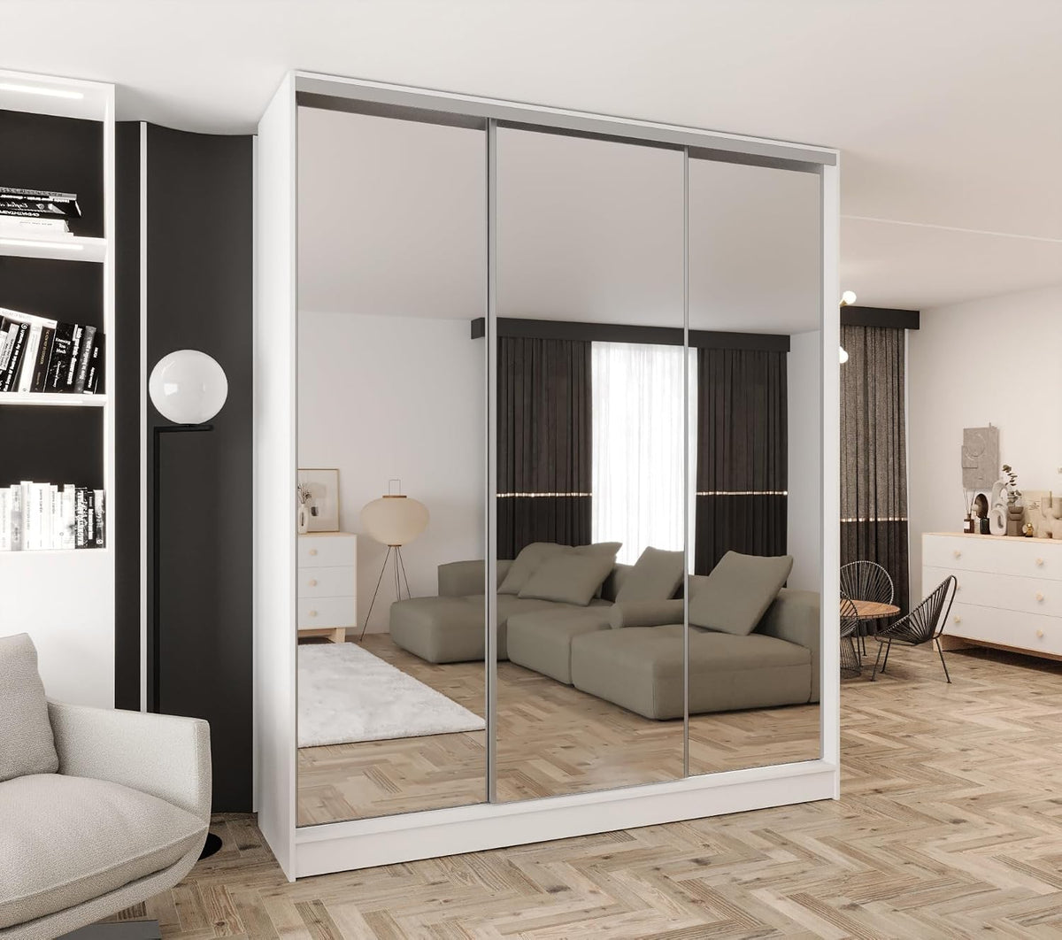 Kleiderschrank, mit Spiegel und Schiebetüren Weiß 240 × 250 cm, Caspian24