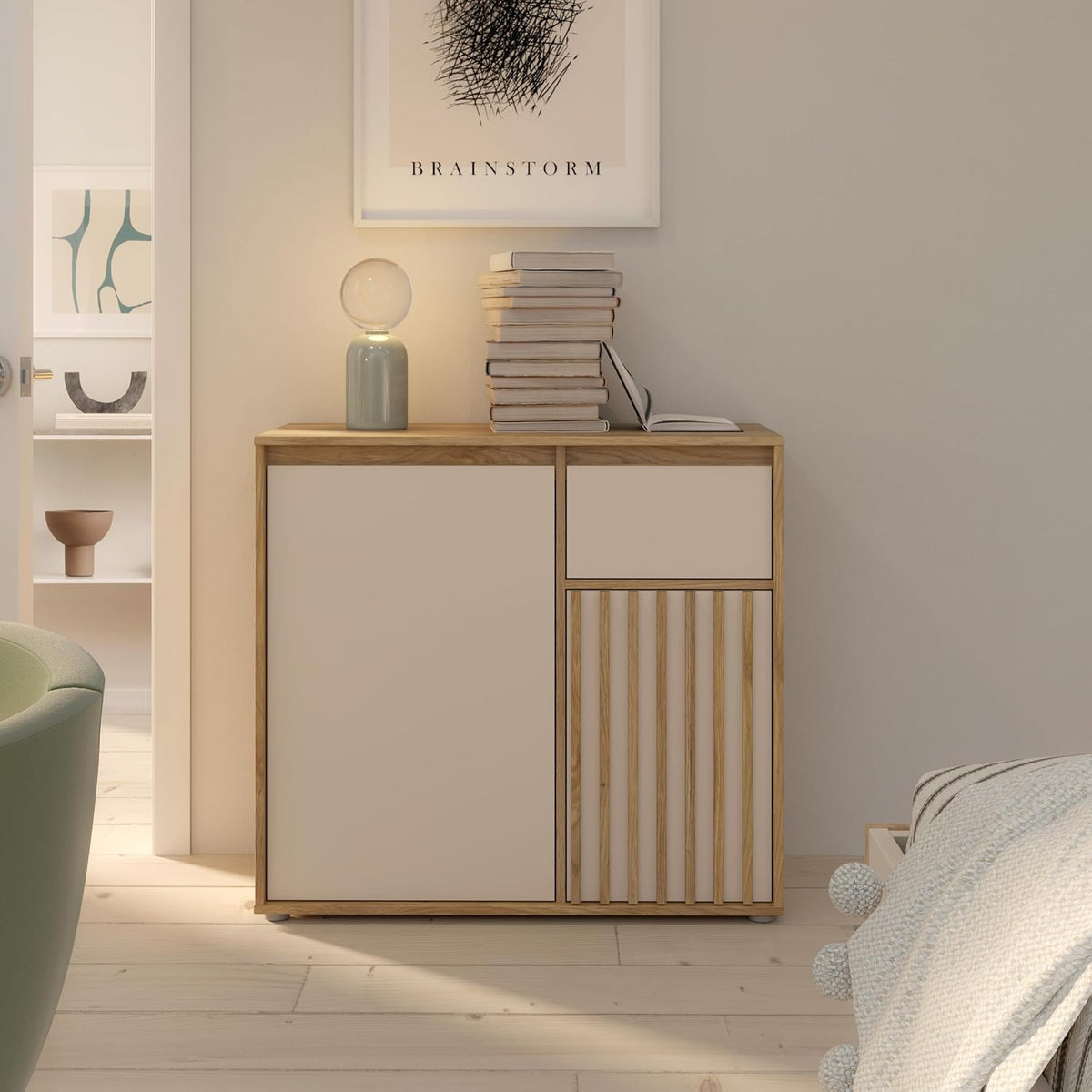 Kommode ELISTON, 90, 2-türig, 1 Schublade, Wohn-/Schlafzimmer, Mauvella Eiche Holzdekor, Forte