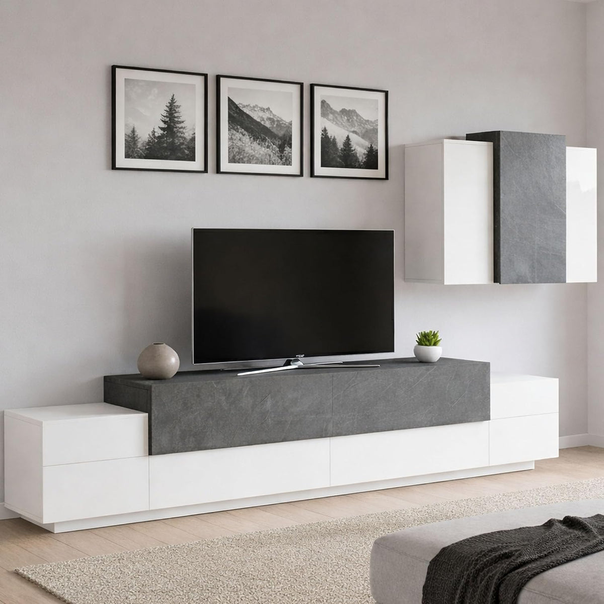 Dmora TV-Bänke & Lowboards, - Ausgestattete Wand Ruben, TV-Ständer-Wohnzimmerset, Mehrzweck-Wohnzimmermöbel, 100 % Made in Italy, 240 x 45 x 180 cm