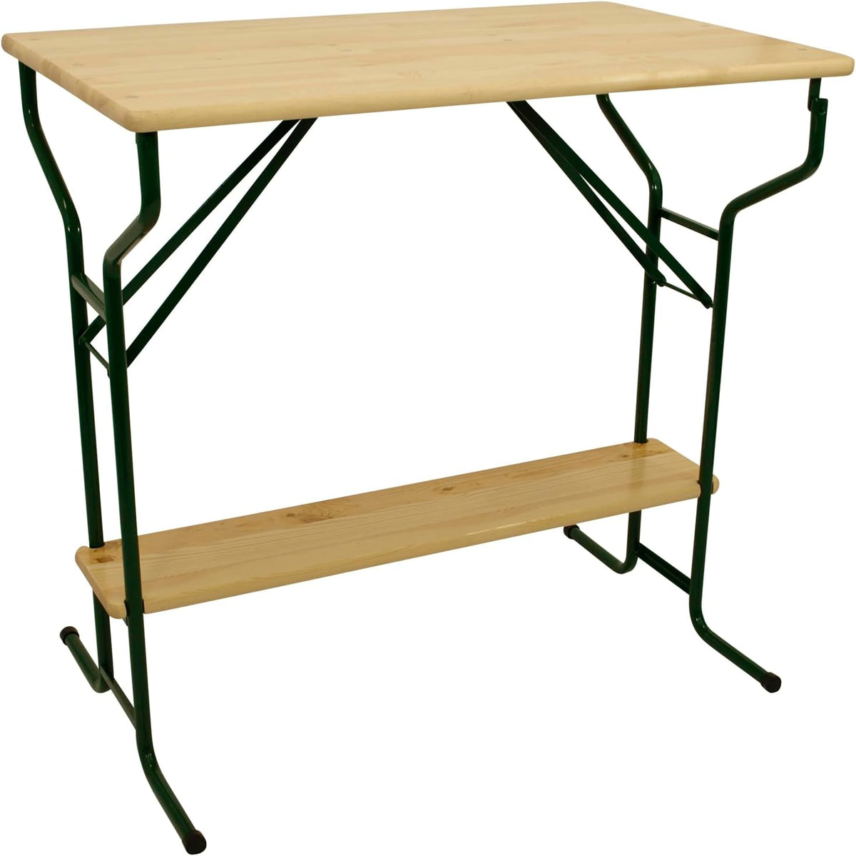 Bartische & -theken, Stehtisch Bartisch Bamberg 70 x 113 cm, Gestell Stahlrohr dunkelgrün, Tischplatte Kiefernholz transparent beschichtet, klappbar