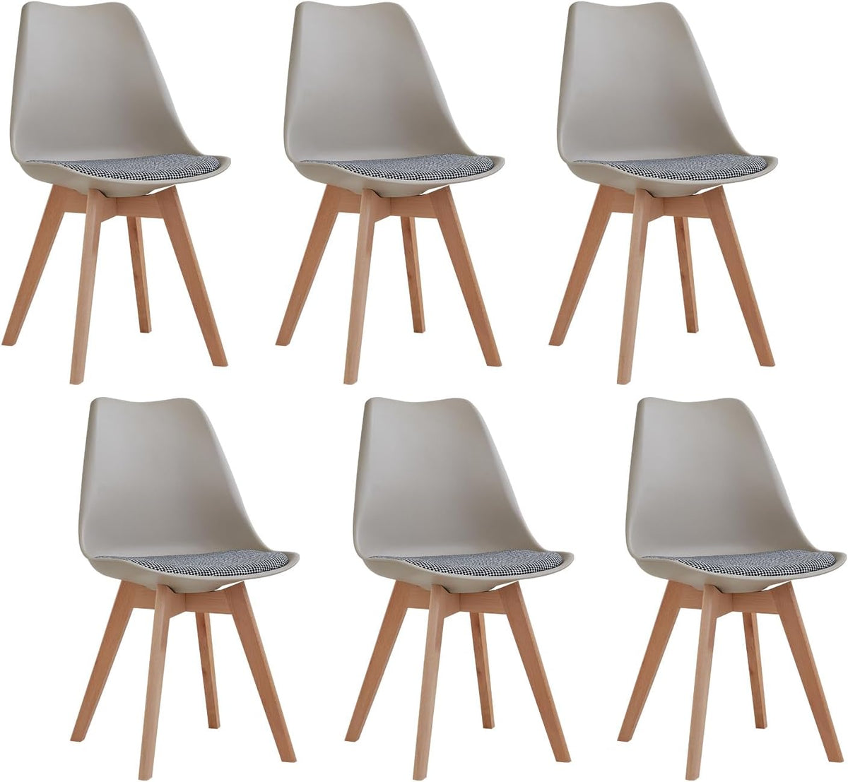 Esszimmerstuhl, 6er-Set Esszimmerstühle mit Beinen aus massiver Buche, Retro-Design, gepolsterter Stuhl, Küchenstuhl, Holz, Khaki, GrandCA HOME