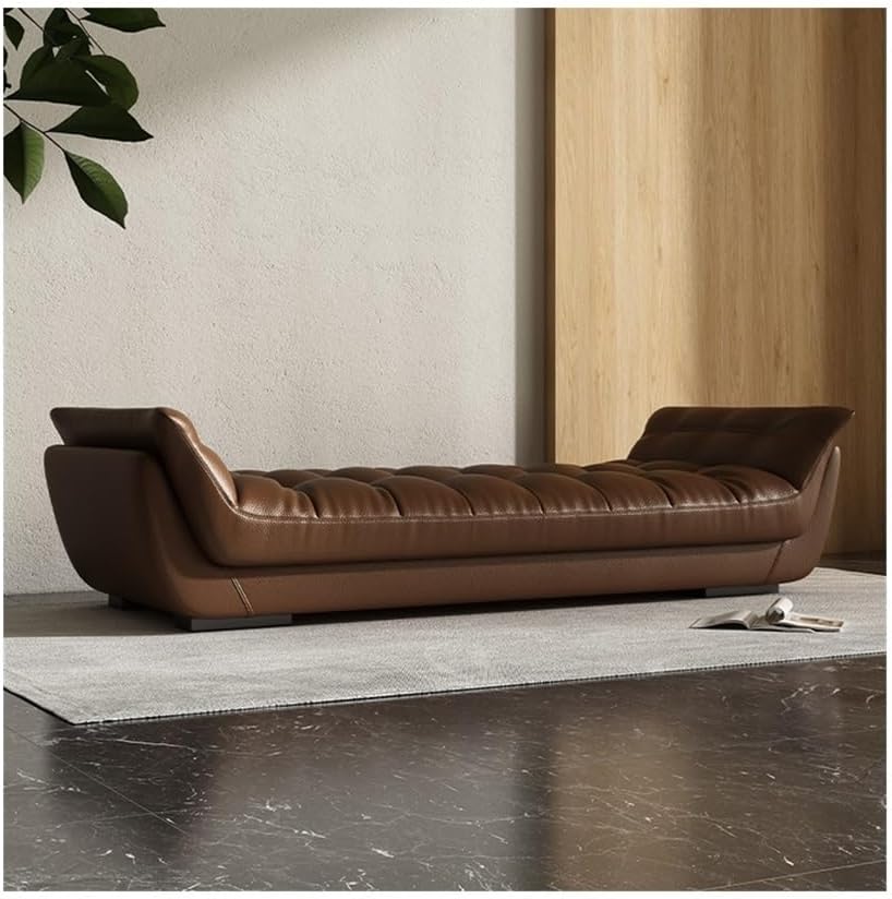 Bett, Endbank & Hocker aus Kunstleder für Schlafzimmer & Wohnzimmer, stilvolles langes Sofa mit luxuriöser Fellpolsterung, Generisch