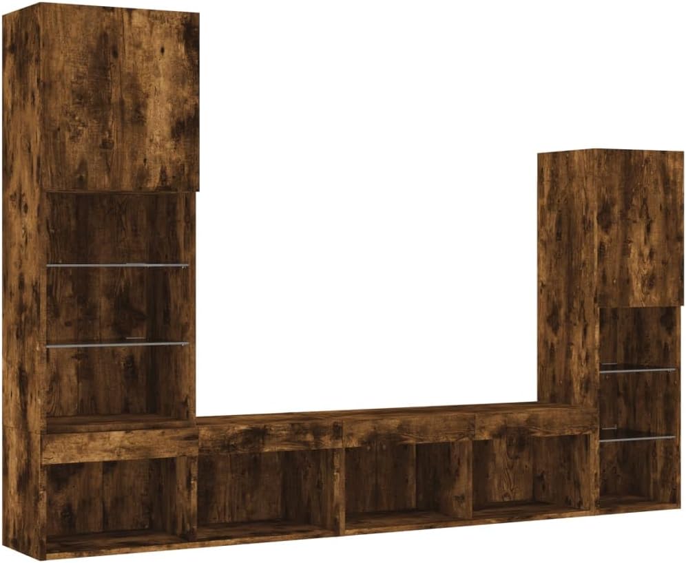 TV-Lowboard, Wohnwand 4-TLG., Schrankwand mit viel Stauraum, Anbauwand mit LED-Beleuchtung, Wandmontage Fernsehschrank Wohnzimmer Set Schrank