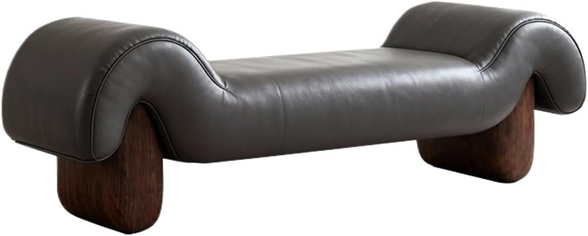 Sofa Leder-Chaiselongue-, stilvolle Wohnzimmerbank und Nachttisch aus Holz, moderner Komfort und schickes Design für Heimdekoration, Generisch